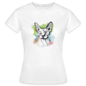 Sphinx Katze Nacktkatze Skizze - Frauen T-Shirt - Weiß - Vorne - AI Model Female 172 dark (172cm)