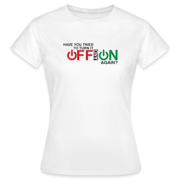 Vibrant Power Button Typography Design - Women's T-Shirt - white - Front - AI Model Female 172 dark (172cm)