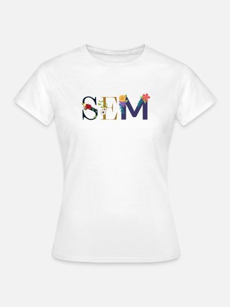 SEM Name mit Blumen geschmückt - Frauen T-Shirt - Weiß