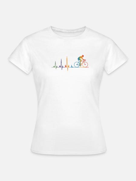 Fahrradfahrer Herzschlag EKG Bunter Rennradfahrer - Frauen T-Shirt - Weiß