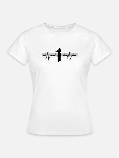 Musikerin mit Querflöte - EKG Notenlinien - Frauen T-Shirt - Weiß