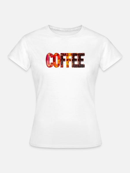 COFFEE – Glasbuchstaben mit Kaffeebohnen - Frauen T-Shirt - Weiß