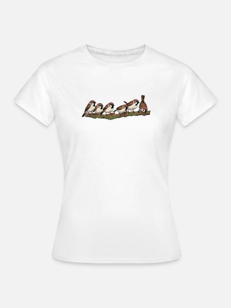 Sperlinge am Ast Naturillustration - Frauen T-Shirt - Weiß