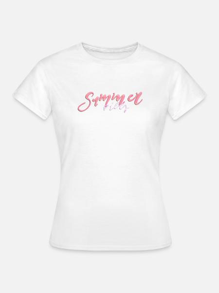Summer Vibes – Neon Handlettering - Frauen T-Shirt - Weiß