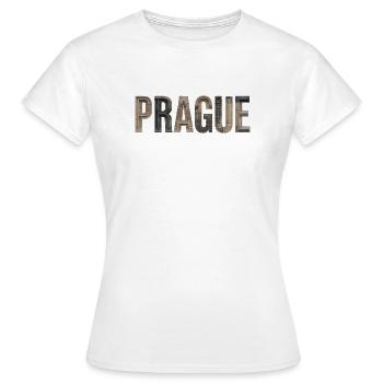 Prague Typography with Historical Architecture - Women's T-Shirt - white - Front - AI Model Female 172 dark (172cm)