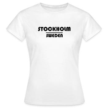 Texte du motif de Stockholm avec silhouette de la ville - T-shirt Femme - blanc - Devant - AI Model Female 172 dark (172cm)
