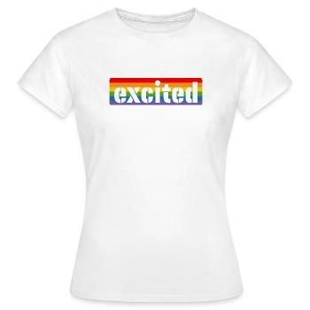 LGBT Rainbow Tshirt excité - T-shirt Femme - blanc - Devant - AI Model Female 172 dark (172cm)