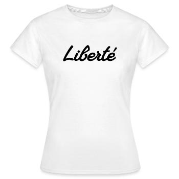 LIBERTÉ – Signatur-Skript - Frauen T-Shirt - Weiß - Vorne - AI Model Female 172 dark (172cm)