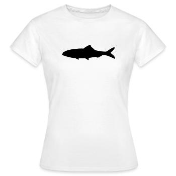Fish shadow figure logo fisherman, fish stall - Women's T-Shirt - white - Front - AI Model Female 172 dark (172cm)