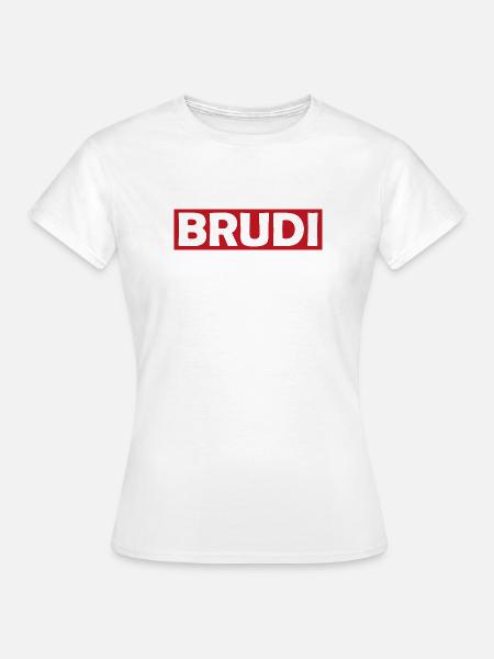 BRUDI Bold Red Logo Tee - Frauen T-Shirt - Weiß