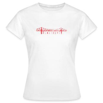 Rendsburg Hochbrücke – Typografie Scribble Design  - Frauen T-Shirt - Weiß - Vorne - AI Model Female 172 dark (172cm)