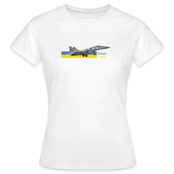 UKRAINE : Le Fantôme du Jet de chasse de Kyiv - T-shirt Femme - blanc - Devant - AI Model Female 172 dark (172cm)