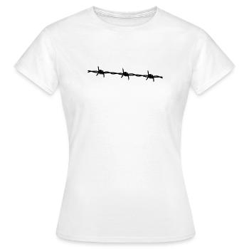 Stacheldraht Motiv – Freiheit & Abwehr im Politik - Frauen T-Shirt - Weiß - Vorne - AI Model Female 172 dark (172cm)