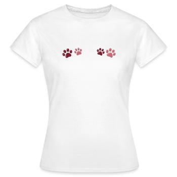 Zweifarbige rote Pfotenabdrücke - Frauen T-Shirt - Weiß - Vorne - AI Model Female 172 dark (172cm)