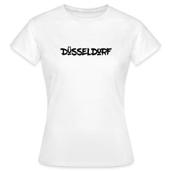 Düsseldorf - NRW - Rhein - Königsallee - Kö - Frauen T-Shirt - Weiß - Vorne - AI Model Female 172 dark (172cm)