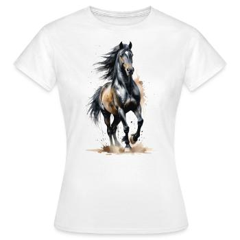 Étalon noir fringant - Aquarelle - T-shirt Femme - blanc - Devant - AI Model Female 172 dark (172cm)