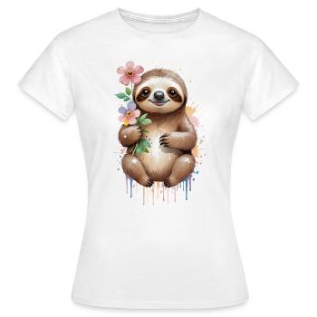 Verschlafenes Faultier mit Blumen - Aquarell - Frauen T-Shirt - Weiß - Vorne - AI Model Female 172 dark (172cm)