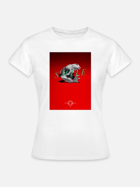 Lächelnder Schädel auf rotem Grund - Frauen T-Shirt - Weiß