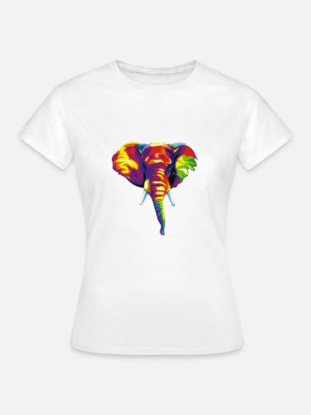 Éléphant avec motif abstrait coloré. - T-shirt Femme - blanc