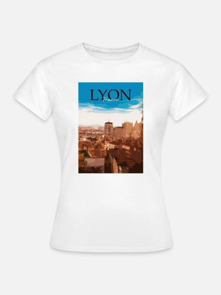 Lyon Stadtlandschaft Sonnenuntergang - Frauen T-Shirt - Weiß
