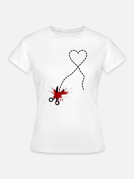 Hier schneiden – Herzschmerz & Leidenschaft - Frauen T-Shirt - Weiß