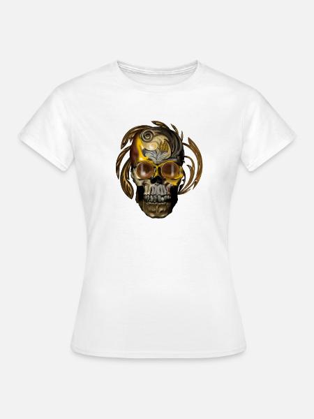 Goldener Schädel Barockornament - Frauen T-Shirt - Weiß