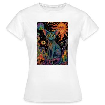 Cosmic Cat in Psychedelic Night - Women's T-Shirt - white - Front - AI Model Female 172 dark (172cm)
