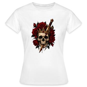 Royal skull with roses and dagger - Women's T-Shirt - white - Front - AI Model Female 172 dark (172cm)