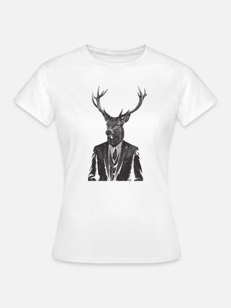 Hirsch im maßgeschneiderten Anzug - Frauen T-Shirt - Weiß