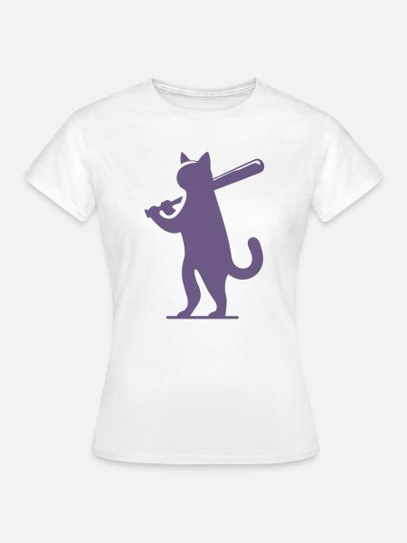 Minimalistische Katzen-Baseballspieler Silhouette - Frauen T-Shirt - Weiß
