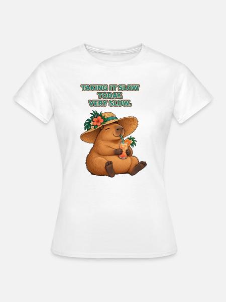 Capybara im Urlaubsmodus mit Sonnenhut - Frauen T-Shirt - Weiß