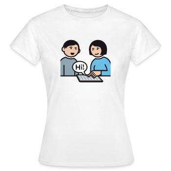 Hi! sagen mit Talker – Frau hell - Frauen T-Shirt - Weiß - Vorne - AI Model Female 172 dark (172cm)
