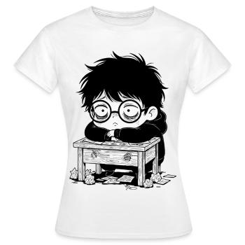 Étudiant Burnout Bureau Regard Vide - T-shirt Femme - blanc - Devant - AI Model Female 172 dark (172cm)