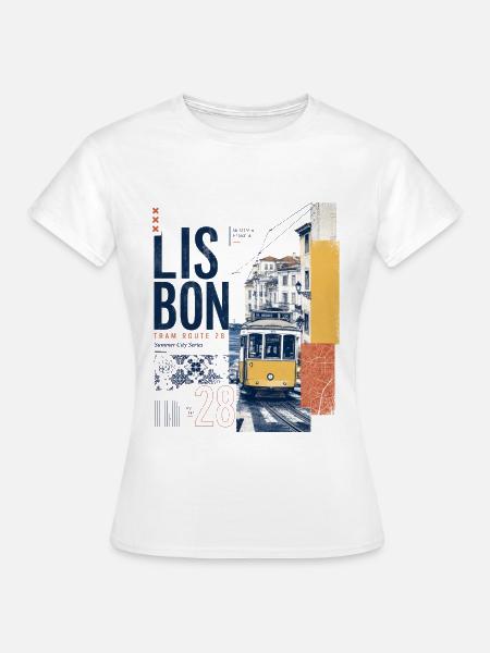 Lissabon Tram 28 Collage - Frauen T-Shirt - Weiß