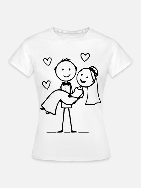 Hochzeitspaar Cartoon Herz - Frauen T-Shirt - Weiß
