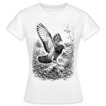 Pigeon in flight in nature in detailed drawing style - Women's T-Shirt - white - Front - AI Model Female 172 dark (172cm)