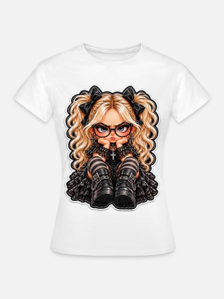 Kawaii Punk-Gothik Mädchen Sticker - Frauen T-Shirt - Weiß