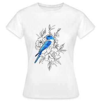 Blauer Vogelumriss mit Blumen - Frauen T-Shirt - Weiß - Vorne - AI Model Female 172 dark (172cm)