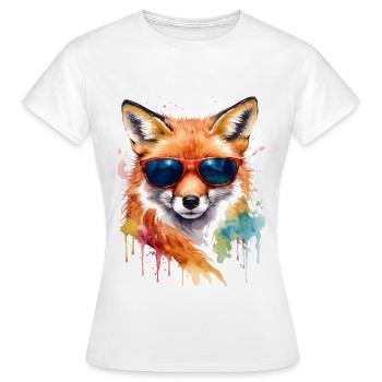 Lunettes de soleil renard imprimé imprimé animal coloré - T-shirt Femme - blanc - Devant - AI Model Female 172 dark (172cm)