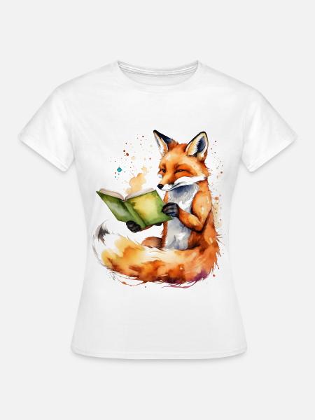Fuchs Lesen Buch Bunt Tier Design Print - Frauen T-Shirt - Weiß