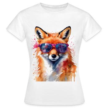 Lunettes de soleil renard imprimé imprimé animal coloré - T-shirt Femme - blanc - Devant - AI Model Female 172 dark (172cm)