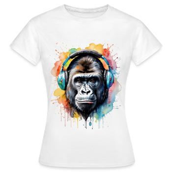 Gorilla Kopfhörer Affe Bunt Tier Design Print - Frauen T-Shirt - Weiß - Vorne - AI Model Female 172 dark (172cm)