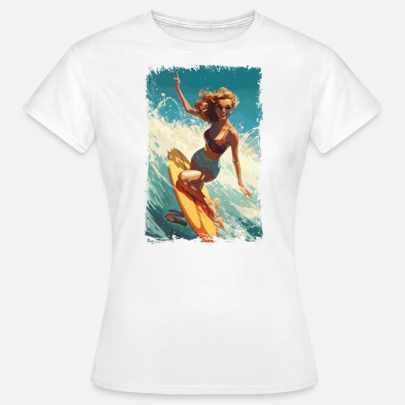 Retro Beach Babe - Surf Comic Design - Women's T-Shirt - white