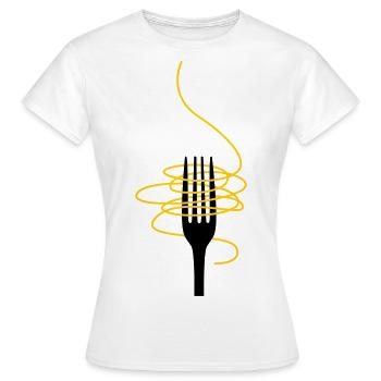 Gabel mit Spaghetti - Frauen T-Shirt - Weiß - Vorne - AI Model Female 172 dark (172cm)