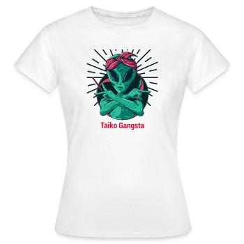 Taiko Gangsta Mitsudomoe Graphic Alien Drumdesign - Frauen T-Shirt - Weiß - Vorne - AI Model Female 172 dark (172cm)