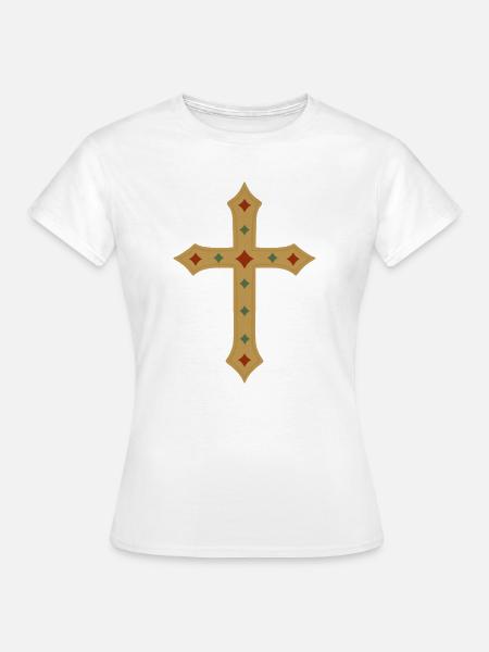 Goldenes Kreuz mit Edelstein-Einlagen - Frauen T-Shirt - Weiß
