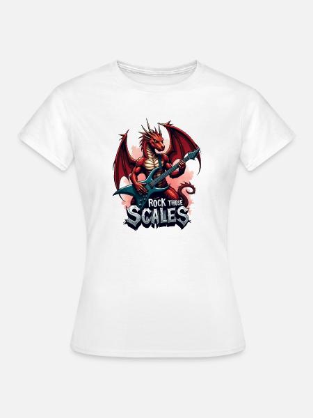 Drache mit Rockgitarre - Frauen T-Shirt - Weiß