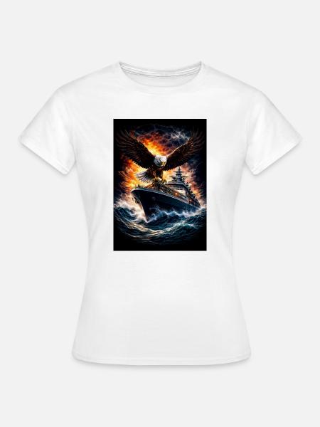 Adler auf Schiff im Sturm - Frauen T-Shirt - Weiß