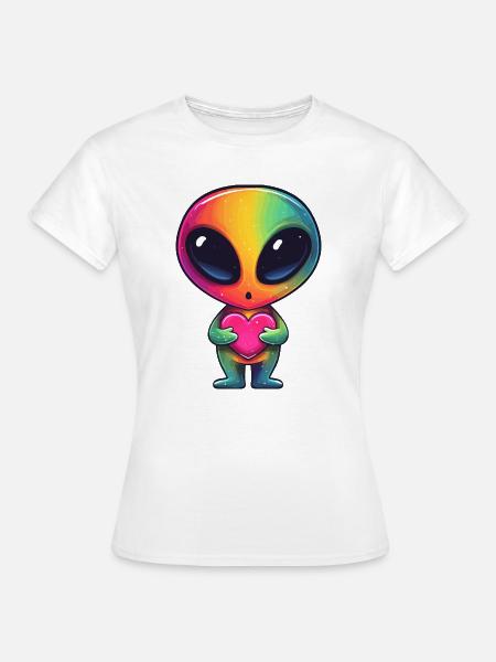Regenbogenalien Herzfreund - Frauen T-Shirt - Weiß