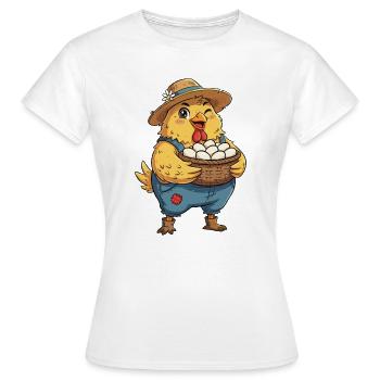 Poussin dans le panier à œufs à la ferme - T-shirt Femme - blanc - Devant - AI Model Female 172 dark (172cm)